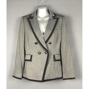 Tahari Arthur S. Levine Blazer Womens 6 Gray Herringbone Trim Double Breasted